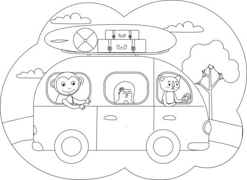 Animals In The Bus Coloring Page